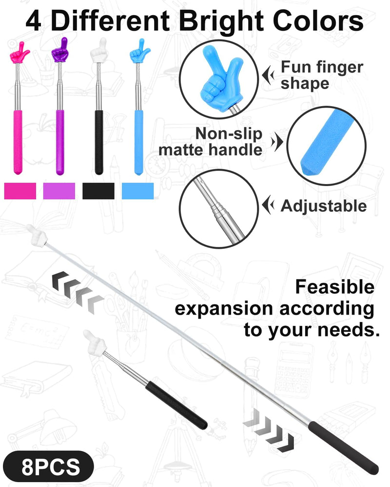 8 PCS Telescopic Pointer Finger Stick, Teacher Pointer Stick for Classroom, Retractable Mini Hand Pointer for Reading Aid & School Presentations