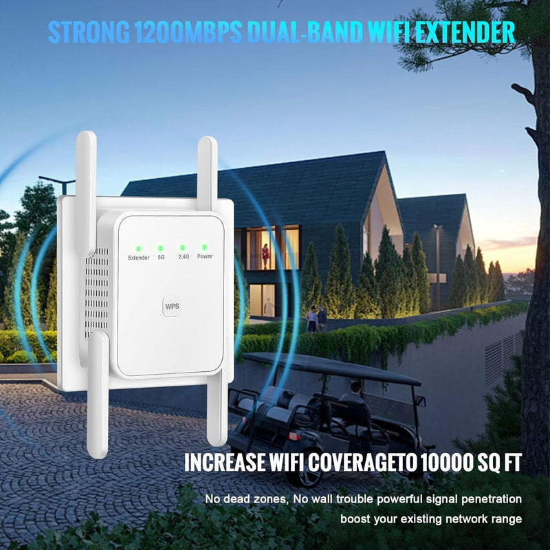 WiFi Extender Signal Booster-WiFi Extender 1200Mbps Dual Band (5GHz/2.4GHz) 360 Full CoverageUp to (4000 sq.ft) and 35 Devices 1-Tap Setup, WiFi Repeater with Ethernet Port