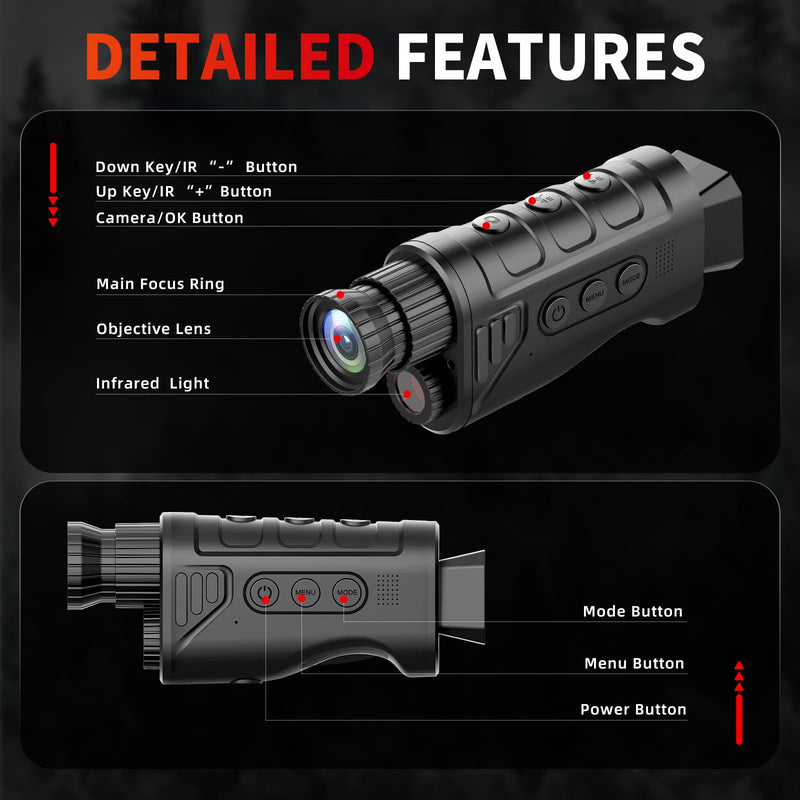 Infrared Night Vision Monocular, Nightvision Goggles Scope for Outdoormen | 16X Digital Zoom, Camera Shooting & Video Recording, 7 Levels IR, Day and Night Use, 32GB SD Card Included