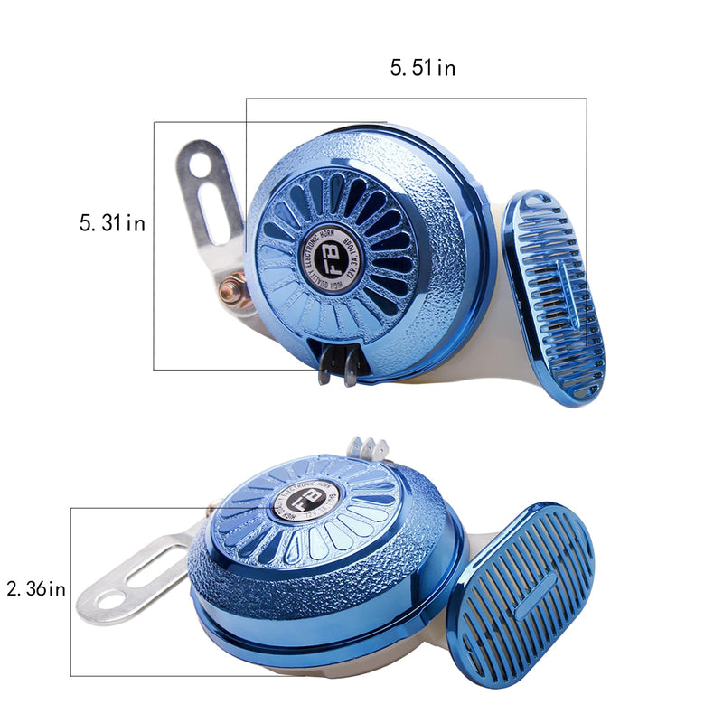 FARBIN Car Horns Super Loud Variable Sound Horn 3 Sound Train Horns 130db High Low Tone Trucks Boat Train Motorcycle Horn with Wiring Kit 12V (Blue) Blue