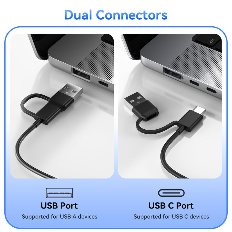 [2-in-1 Dual Tech] NFC Reader Writer & CAC Card Reader, USB-A + USB-C Military DOD PIV ID Contact and Contactless Smart Card Reader for Windows, Mac, Linux, Android Black
