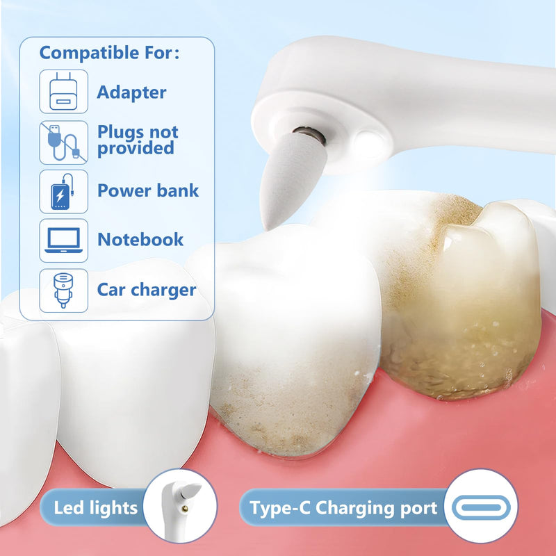 Teeth Whitening Polisher Kit, Rechargeable Dental Polisher for Teeth Cleaning and Whitening, Electric Teeth Polisher Tool with LED Light, 6 Brush Heads 5 Speed Modes for Home and Travel Use