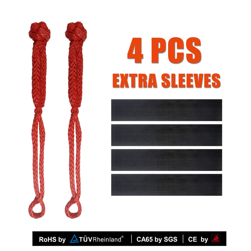 TOUGH 2 Pcs Synthetic Soft Shackle 1/2 x 22 Inch (55,000lbs Breaking Strength) Rope Shackle with 4 Sleeves for Sailing SUV ATV Truck Jeep Off Road Recovery (1/2" X22" Plus, Red 2-Pack, 2) 1/2" X22" PLUS