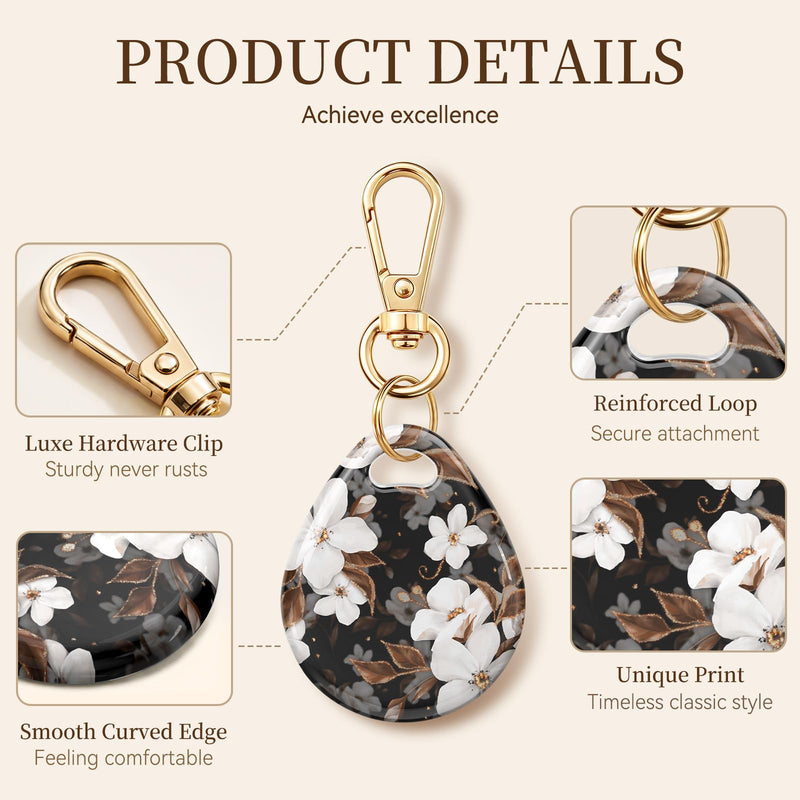 Case for AirTag Holder 2nd & 1st Gen,Black Gold Flower | with Gold Clip Keychain, Clear TPU IMD Embedded Print (Not Surface Print), Women Girls, for Car Keys Dog Luggage Wallet D-Black Gold Flower