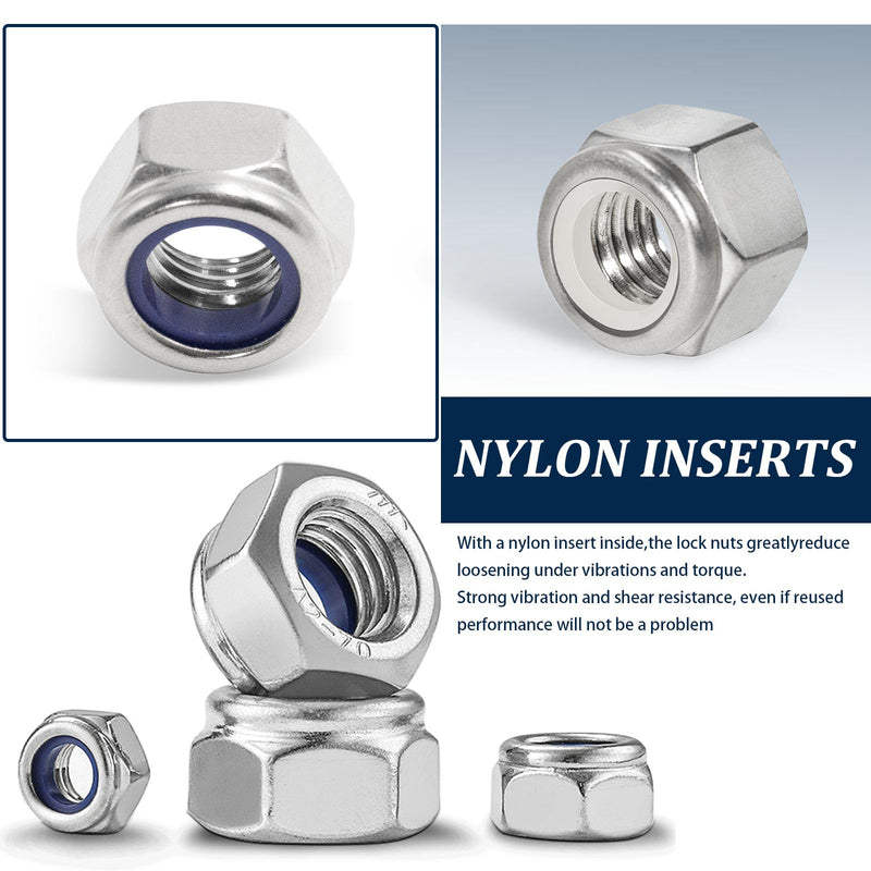 SAE & Metric Nylon Insert Lock Nuts Kit(348Pcs),6#32 8#32 10#24 10#32 1/4-20 5/16-18 3/8-16 1/2-13 M3 M4 M5 M6 M8 M10 M12 304 Stainless Steel Locknuts Sets SAE and Metric Locknuts, 348 Pcs
