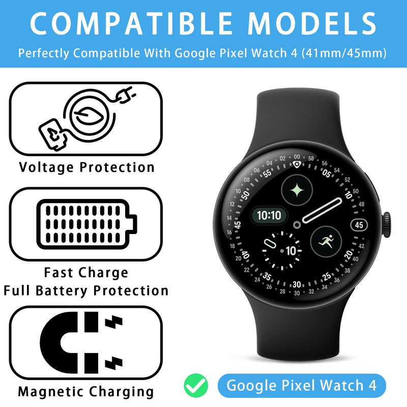 [2-Pack] Charger Dock Compatible with Google Pixel Watch 4, Quick Charging USB-C Charge Cable, Fast-Charging with Side Dock [Only for Pixel Watch 4 41mm and 45mm] (Black, USB-C) Black