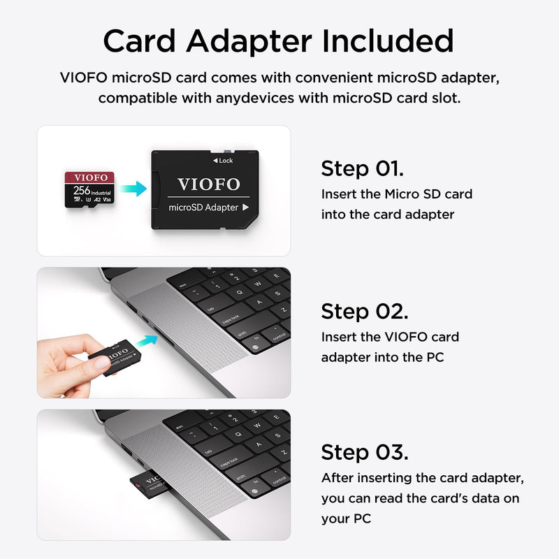  [AUSTRALIA] - VIOFO 256GB Industrial Grade microSD Card, U3 A2 V30 High Speed Memory Card with Adapter, Support Ultra HD 4K Video Recording VIOFO 256GB microSD Card
