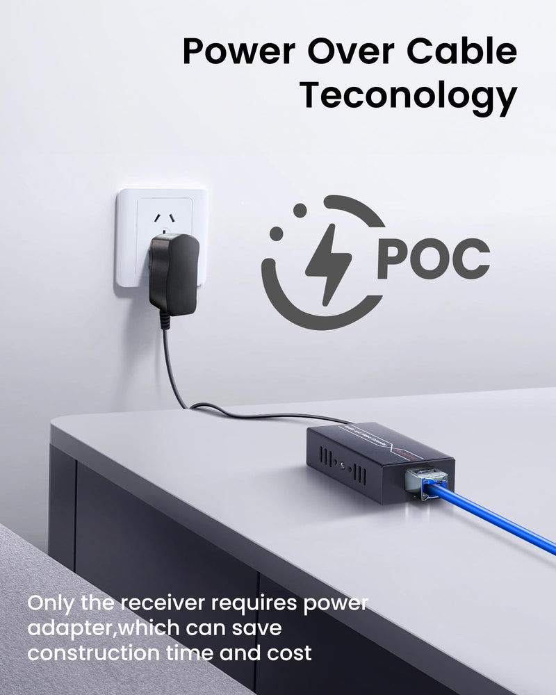 avedio links 164ft/50m USB Extender Over Cat6/7, 4 USB 2.0 Ports Single Ethernet Extender with POC Power Supply, ESD Protection, Plug and Play for Webcam, Keyboard, Mouse, Printer USB2.0 Extender 164ft/50m