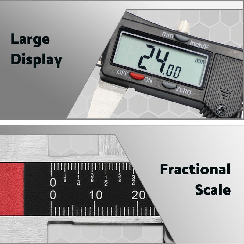Digital Caliper, Caliper Measuring Tool 6 inch, Micrometer Caliper Digital, Stainless Steel Calipers to Measure Inch Fractions Millimeter with Auto-Off by S&F STEAD & FAST