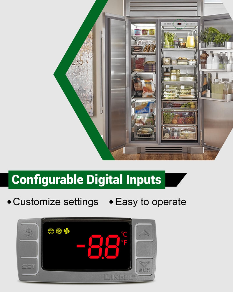 for Dixell XR02CX-4N1F1 Temperature Controller, Replace for Dixell Temperature Controller Fit for 120V 50-60hz Commercial Refrigerators/Freezer, with Temperature Sensor Probes & Clasp