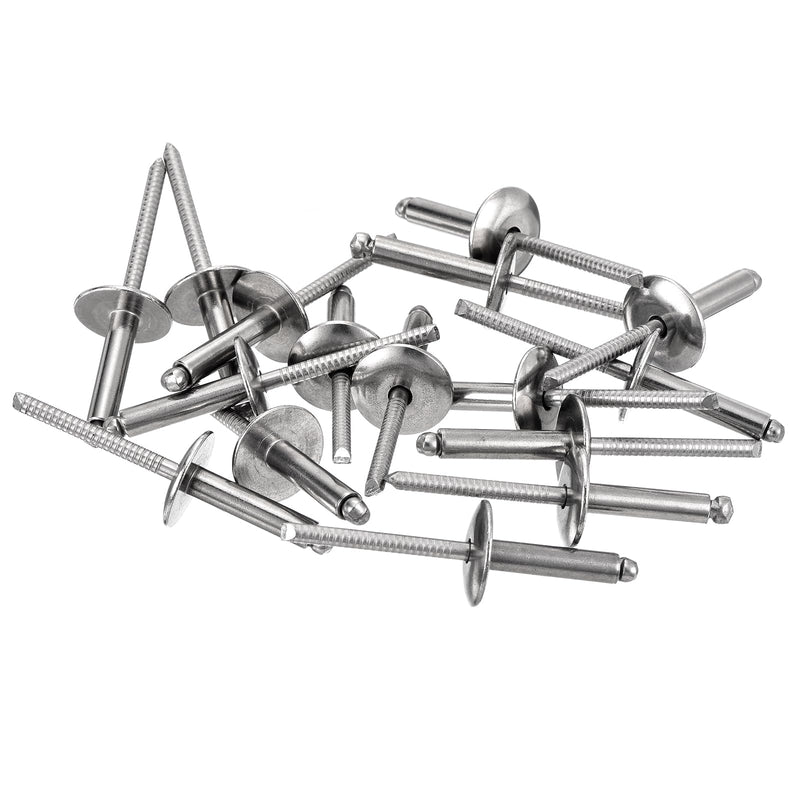 uxcell 100Pcs 3/16"x3/4" 304 Stainless Steel Large Flange Round Head Rivets, Large Cap Open End Blind Rivets for construction, automotive manufacturing, aerospace, shipbuilding (Silver) 3/16"x3/4"