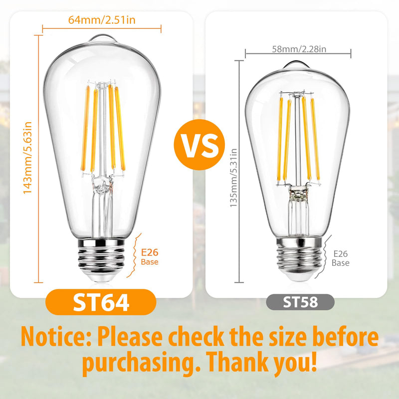 12Packs ST64 Large Vintage LED Edison Bulbs, 60W Equivalent 7W, 800Lumens, Dimmable Antique LED Filament, 2700K Warm White, E26 Medium Base Light Bulbs High Brightness Clear Glass for Bedroom Office Soft Warm White