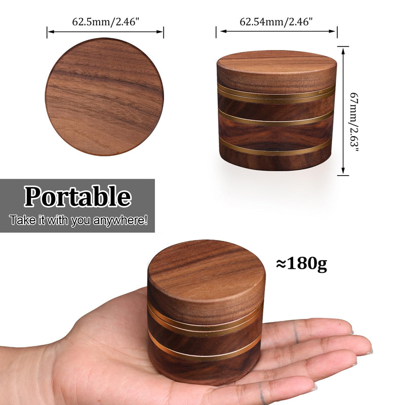 Spice Mill for Kitchen – Manual Handheld Spice Tool for Grinding Dried Seasonings – Walnut Wood, Gold