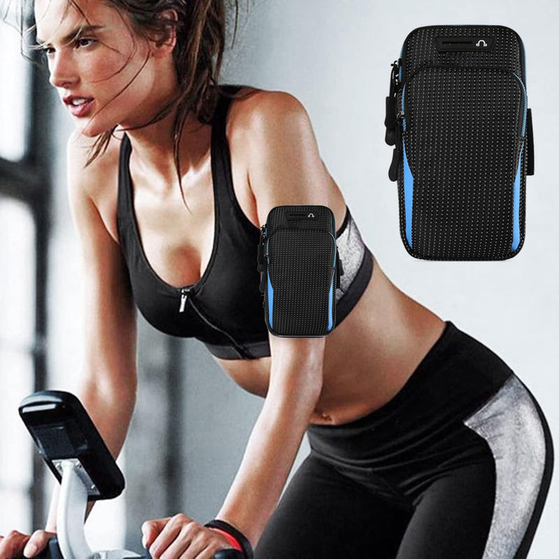 Sports Armband Phone Holder Sweatproof Large Capacity Arm Band for Jogging Running Walking Smart Phone Holder Armband (Blue)