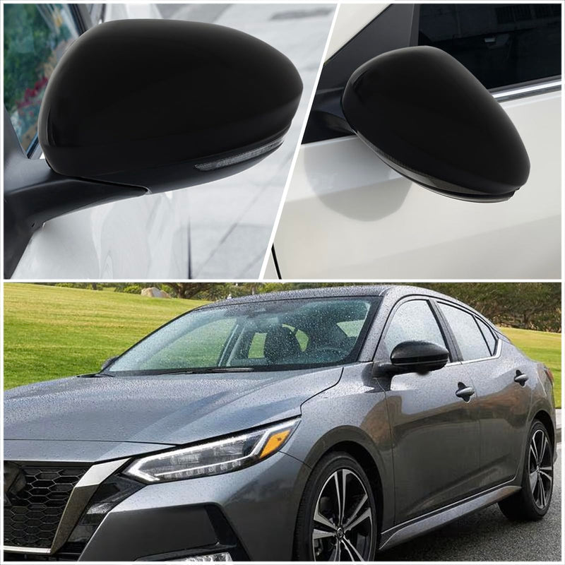 Black Rear View Side Mirror Cover Cap Trim Compatible with Nissan Sentra 2020 2021 2022 2023 Fit for Nissan Altima 2019-2023 Exterior Accessories (Black Rearview Mirror Cover) Black Rearview Mirror Cover
