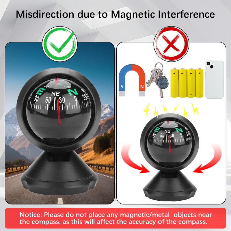 Black Adjustable Ball Night Vision Compass Boat Dash Mount, Adjustable Dash Car for Car Marine Boat Ship