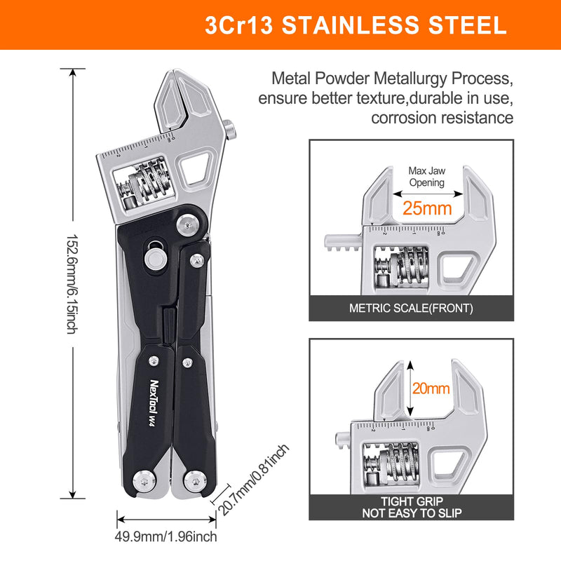 NexTool W4 Adjustable Ratchet Wrench Multitool, 11-IN-1 Foldable EDC Tool with Pliers, Knife, Saw and Screwdriver, Multi Tool for Camping, DIY, and Gifts for Him Full Size