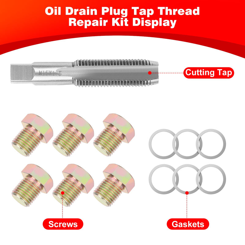Oil Drain Plug Tap Thread Repair Kit M15 x 1.5MM Oil Pan Screws Rethread Tool Oil Drain Plug Thread Repair Tool Kit