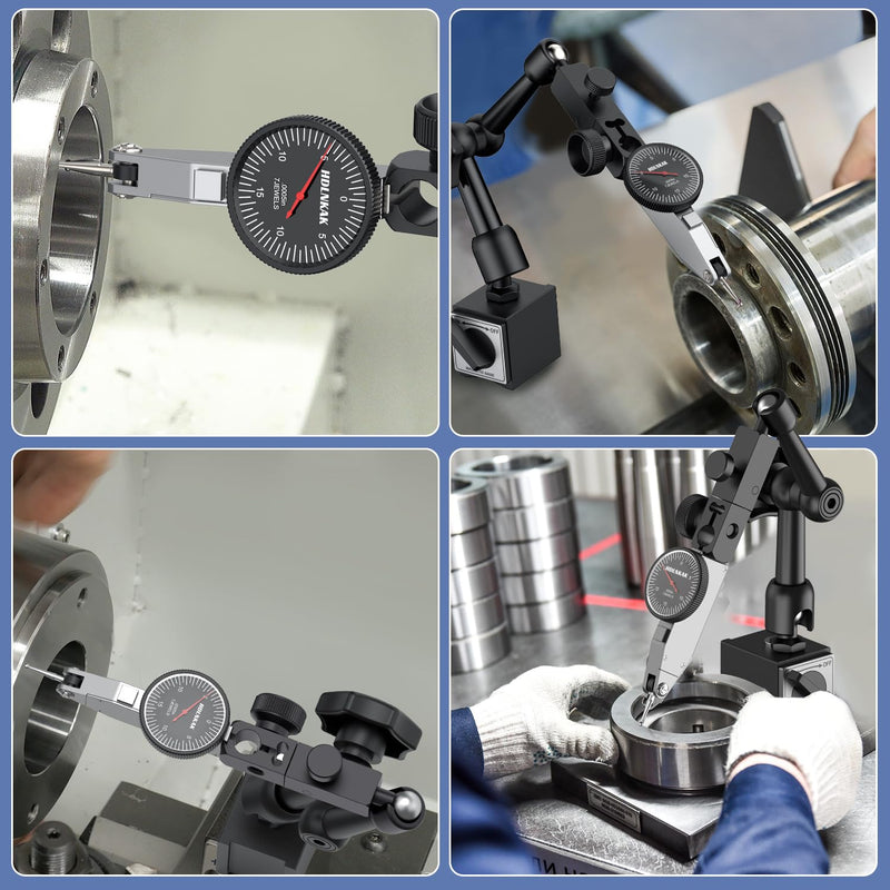 HDLNKAK Dial Test Indicator with Magnetic Base Stand（90lbs /40kg), 0-0.03"x0.0005" Test Indicator，with 3 Metal Dovetail Clamps in Storage Case (Black) Black