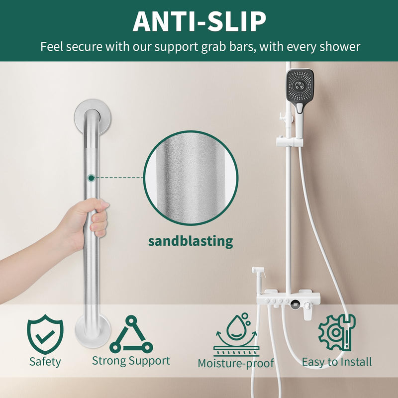 Safety Grab Bars for Bathtubs and Showers, Non Slip 304 Stainless Steel Bathroom Balance Bar, ADA Compliant Shower Handles for Elderly, Handicap, Senior & Children (Brushed Nickel, 18 Inches) 18 Inch