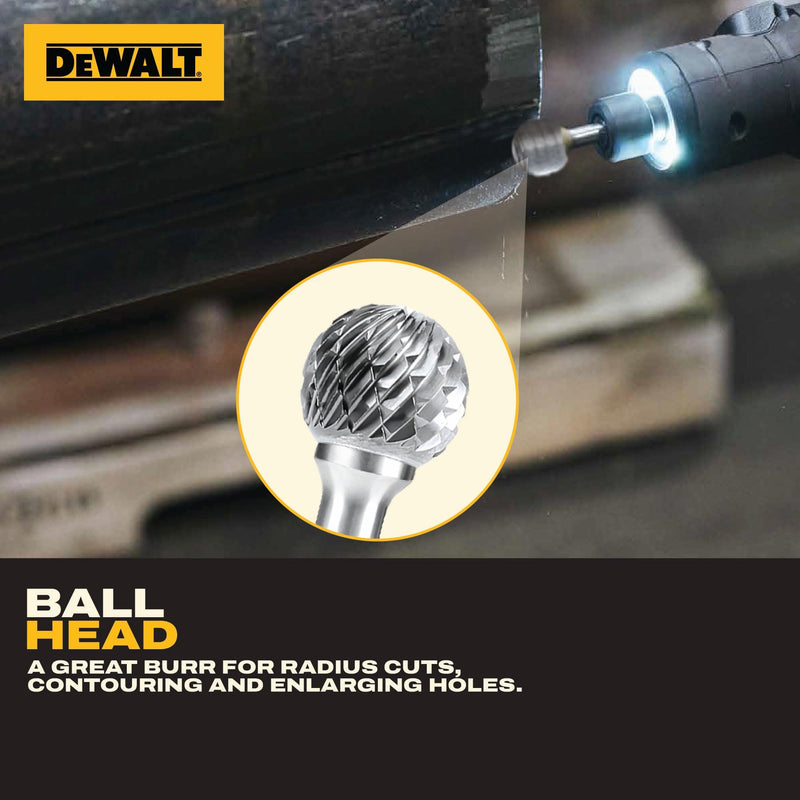 10 Pack DEWALT Tungsten Carbide Burrs Size 3MM with 1/8" Shank for Tough Metalworking (DXCBTJ3MM)