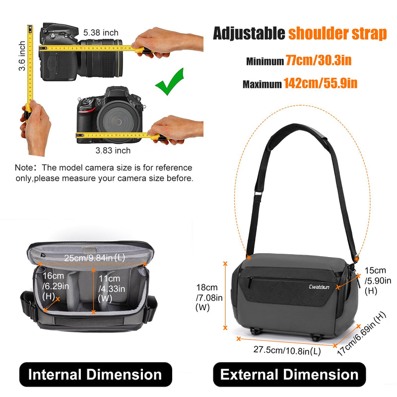 Compact Camera Bag Sling, Padded Photography Case Crossbody forTravel | with Luggage Strap For Canon, Nikon, Sony, Fuji DSLR/SLR/Mirrorless Cameras, Lens(Dark Gray) Dark Grey Medium