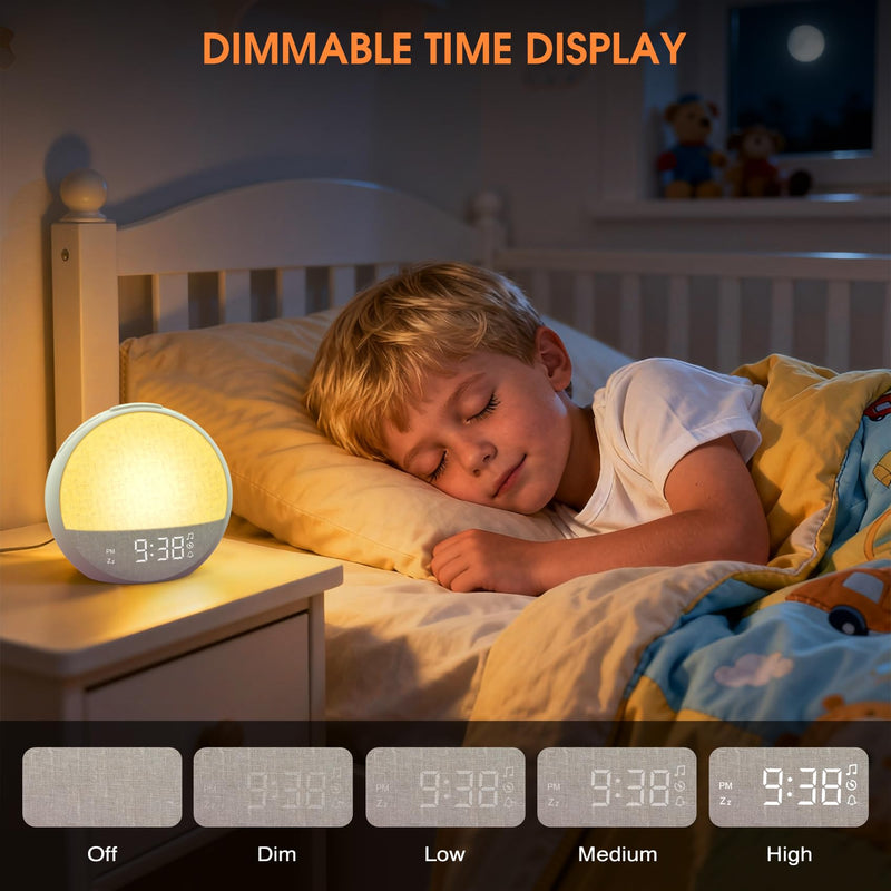 Sunrise Alarm Clock, White Noise Sound Machine with 30 Soothing Sounds, Dimmable Night Light, Natural Sunlight Lamp Gentle Wake Up Light for Bedrooms, Kids, Heavy Sleepers Adults, Baby, Ideal for Gift Putty