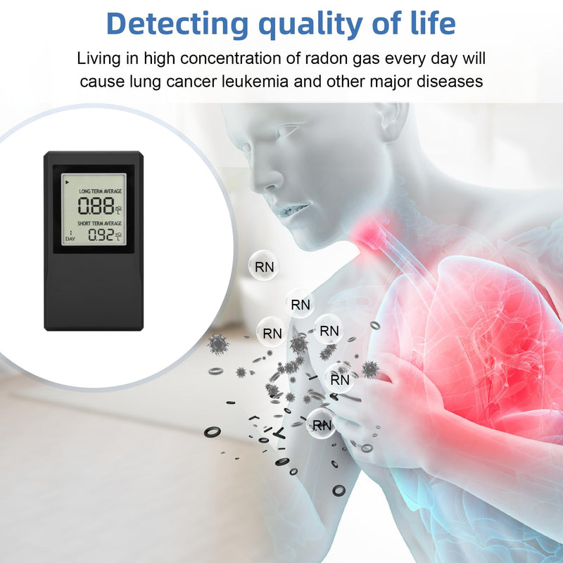 Radon Detector for Home,Accurate Radon Gas Measurement with ±0.1 pCi/L Precision,Real-time Monitoring of Indoor Radon Concentration,Portable Digital Display,Easy Operation,Various Indoor environments Black