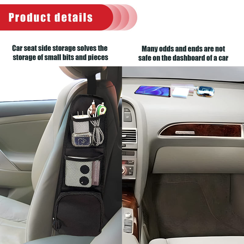 QUICTO Car Seat Storage Hanging Bag, Multi-Pocket Seat Side Organizer, Car Multifunctional Storage Mesh Net Pocket, Can Hold Mobile Phone, Wallet, Glasses, Suitable for Cars, SUVs, Trucks 1