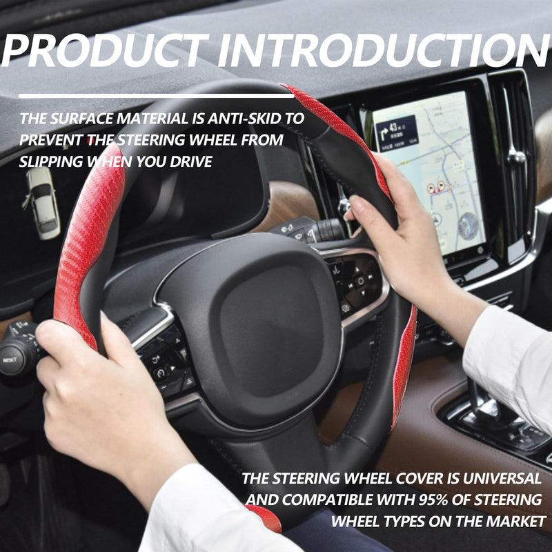 2pcs Universal Fit Carbon Fiber Steering Wheel Cover, Anti-Skid Steering Wheel Cover/Segmented Steering Wheel Protector/Car Interior Accessories (red) red
