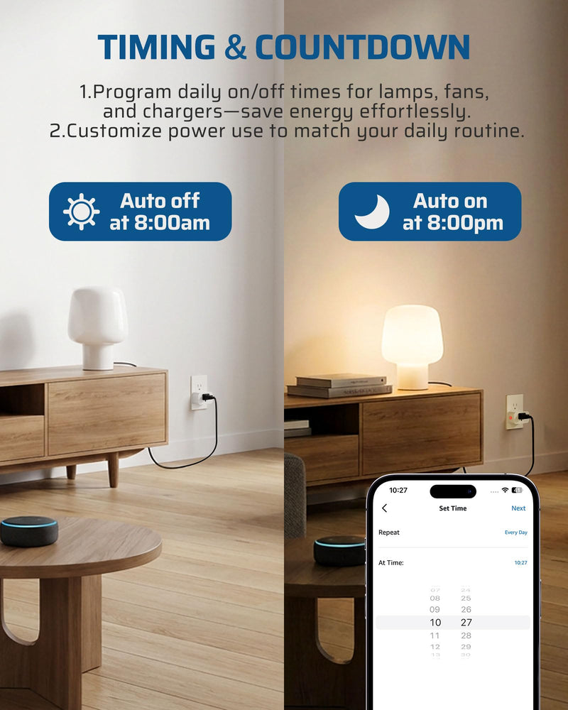 DEWENWILS Matter Smart Plug, Work with Alexa, Apple Home, Google, SmartThings, Outlet with Schedule and Timer, FFS Easy Setup, 100% Privacy 15A/1800W, APP Voice Control, 2.4G Wi-Fi Only, 2 Pack White Matter-4Pack