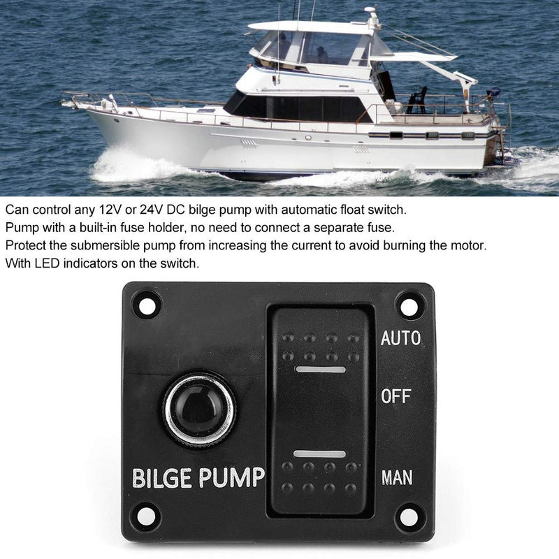 Switch Panel Connect Cable, Qiilu Bilge Pump Switch, 3-Way Bilge Pump Switch Panel Auto/Off/Manual 12V 24V with LED Indicator Built-In 15A Circuit Breaker