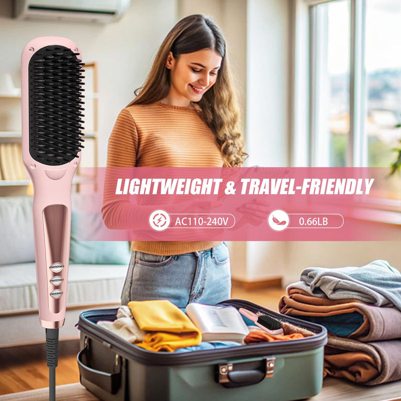  [AUSTRALIA] - Hair Straightener Brush, Portable Travel Straightening Brush Heated Styling Hot Brush for Women, 6 Temps (120℃~220℃) LED Display, Fast Heating Hot Air Styler for Hair Styling(Pink) Pink
