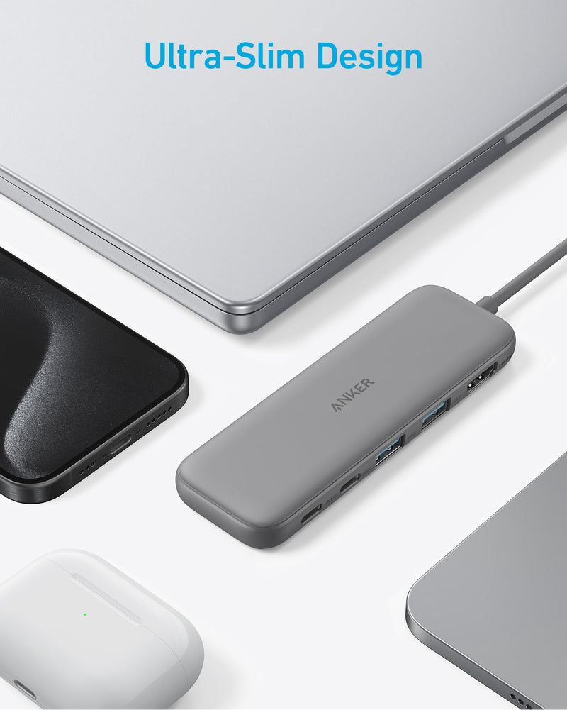 Anker 332 USB-C Hub (5-in-1) with 4K HDMI Display, 5Gbps USB-C Data Port and 2 5Gbps USB-A Data Ports and for MacBook Pro, MacBook Air, Dell XPS, Lenovo Thinkpad, HP Laptops and More(Grey) Grey