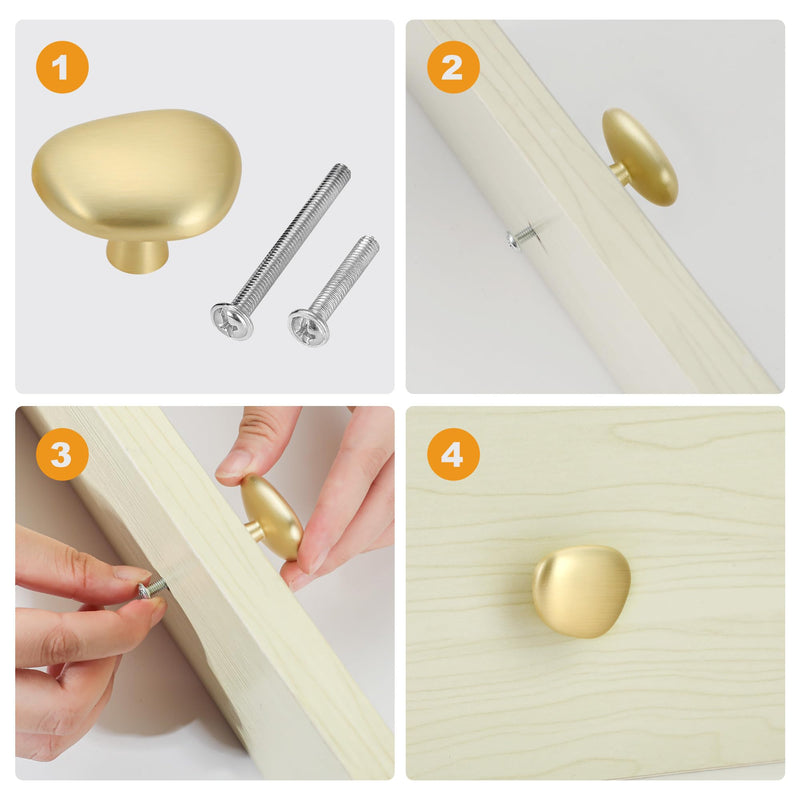 Malimali 10 Pack Brushed Brass Pebble Cabinet Knobs for Dresser Drawers, Gold Cabinet Hardware Knobs for Kitchen Bathroom Cabinets Cupboard Pulls