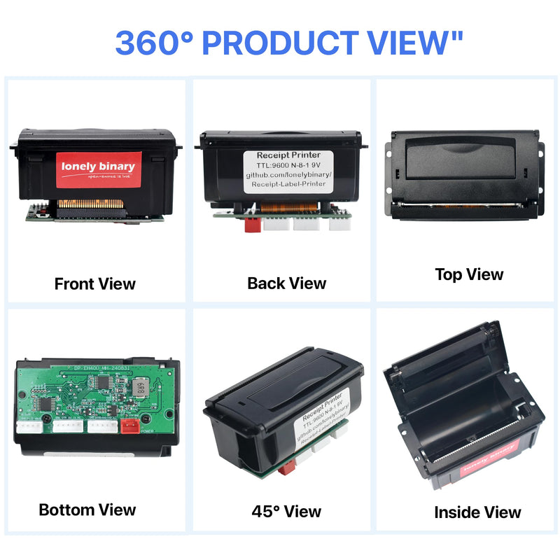 Lonely Binary 58mm Thermal Receipt Printer Kit Type-C for ESP32 & Arduino | USB-C PD 9V powered, single cable; UART TTL & RS232; 203 DPI, 48mm width; Pico, STM32; POS, IoT, taximeter, data logger