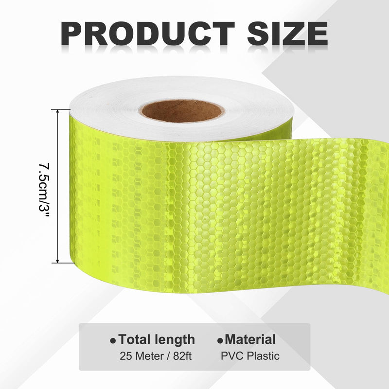 MECCANIXITY Reflective Tape, 3 Inch x 82 ft Self-Adhesive Trailer Reflector Tape Waterproof Warning Safety Sticker High Visibility Night Reflectors for Bikes Cars, Fluorescent Yellow 3 Inch x 82 Feet