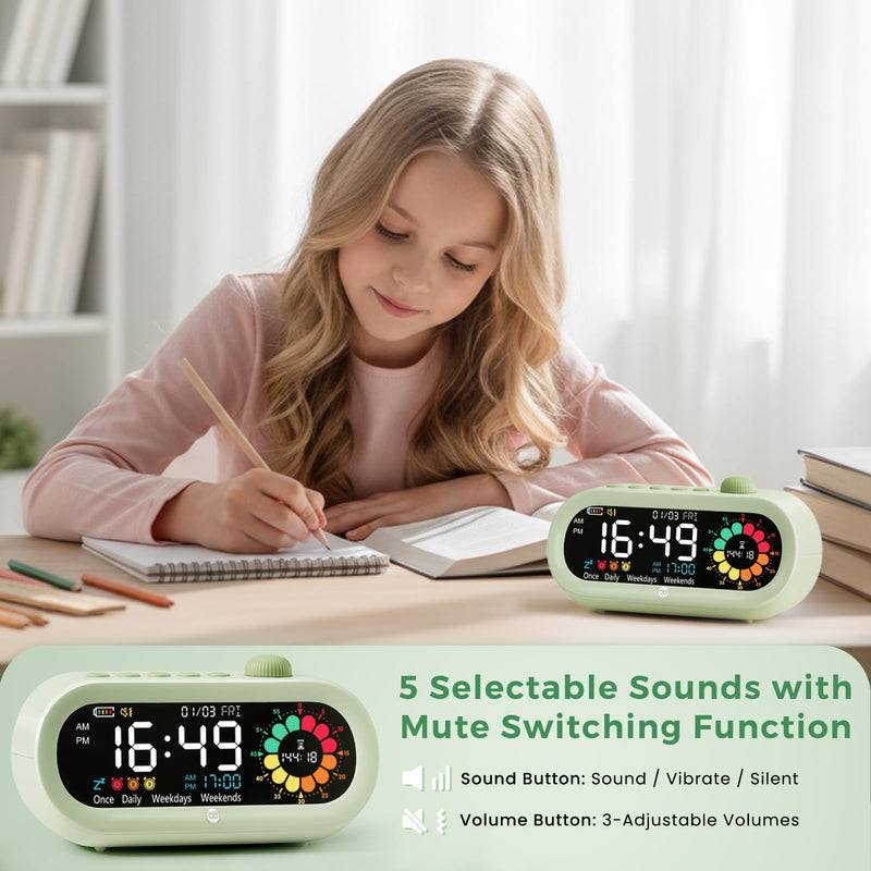 Mooking Digital Alarm Clock for Bedroom, Visual Timer for Kids, 199 Minute Rechargeable Digital Clock with Timers for Home School Supplies Study Teaching Time Timer Management Tool Countdown Timers Green