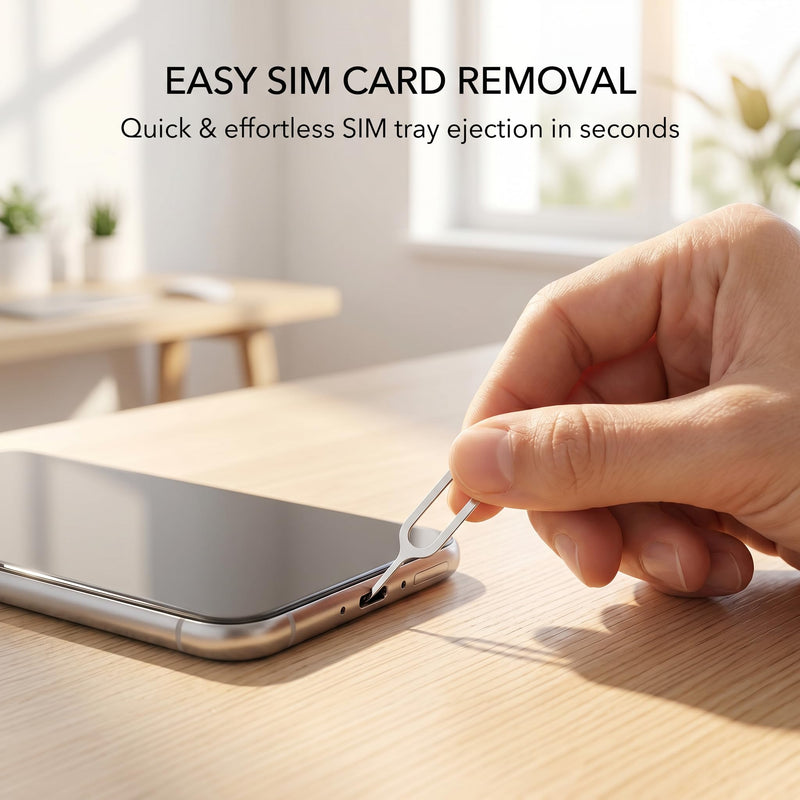 5Pcs SIM Card Ejector Pins, Removal Tool Opener for Most Smartphones | Metal pins, sturdy and rust-resistant, Slim design fits all SIM trays, Great as backup for travel