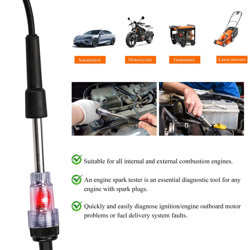 Inline Spark Plug Tester, Plug in Straight Boot Motor Engine Ignition Lawnmower Checker, Universal Armature Diagnostic Detector Test Light for Check Ignition System