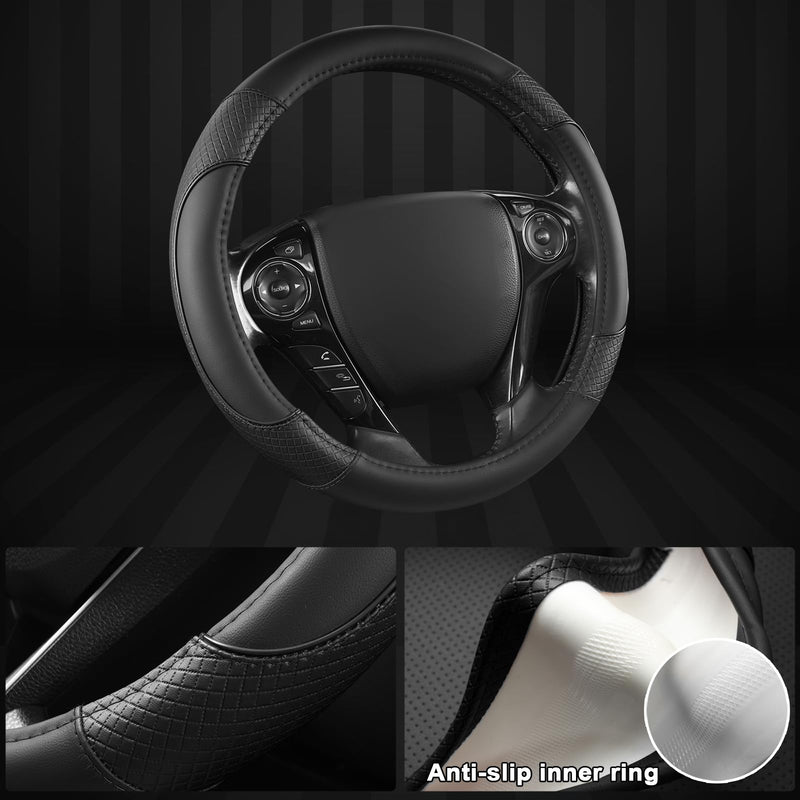 GIANT PANDA Steering Wheel Cover for Honda Civic(2006-2015),CR-Z, Insight, S2000 (Black-Small Size) Small size (14 ''-14.25'') Black