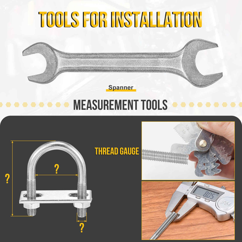 DTGN M10x51x85mm U Bolts Round Kit - 4Set - 304 Stainless Steel U-Bolt Kit with Nuts, Washers, Frame Plate - Good for Pipe, Trailer, Automotive, Leaf Spring Fastener 4