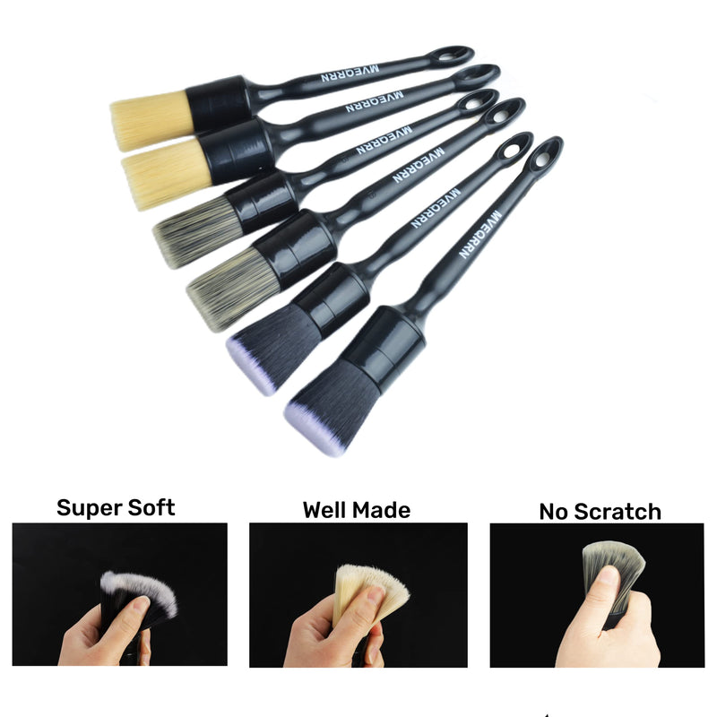 6pcs Car Detailing Brush Set-2pcs Boars Hair Car Detailing Brushes,2pcs Ultra Soft No Scratch Detailing Brush for Air Vent,Leather Seat 2pcs Detail Brushes car Detailing for Interior Exterior 6pcs car detailing brush set (AS PICTURES)