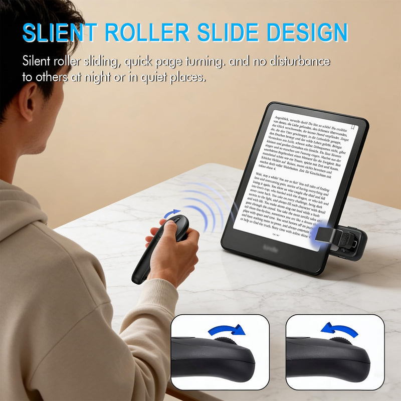 Kindle Page Turner Remote Control, Anti-Slip Finger Clicker for Reading in Bed, Case-Friendly 0.45inch Clip for Paperwhite Oasis Scribe iPad Kobo eReaders, 2-in-1 Camera Shutter Selfie Remote