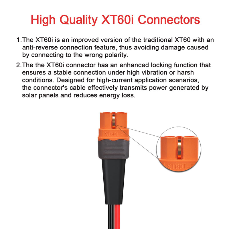 10AWG 2FT Solar to XT60i Cable 2 10 25 35 50 75 100FT Solar Connector to XT60i Adapter Cable for Portable Power Station (2FT) 10AWG Solar to XT60i Cable