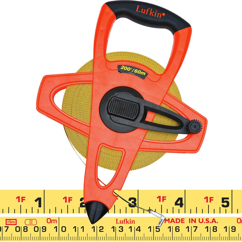 Crescent Lufkin 1/2" x 60m/200' Hi-Viz® Orange Fiberglass SAE/Metric Dual Sided Tape Measure - FM060CME