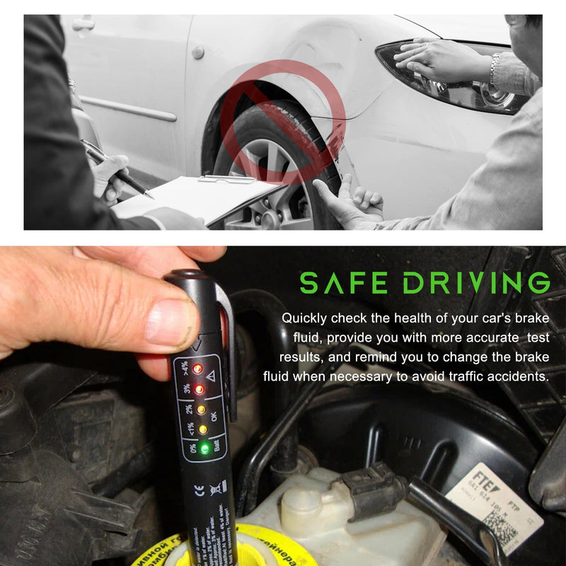 Brake Fluid Liquid Tester Pen, DOT 3 DOT 4 DOT 5.1 Brake Fluid Diagnostic Testing Pen, Vehicle High-Precision Hydraulic Liquid Oil Moisture Analyzer with 5 LED Indicators 1 PCS