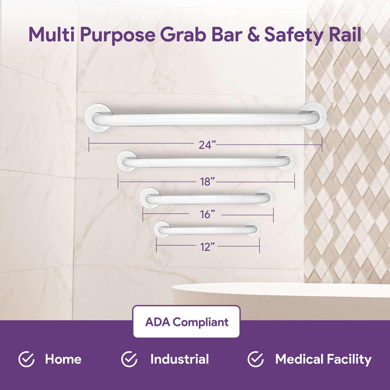 White 12 Inch Grab Bars for Bathtubs and Showers - Powder Coated Steel Bathroom Safety Rail Handle - Non Slip Grip Handicap Grab Bar for Seniors, 250 lbs Weight Support Capacity 12"