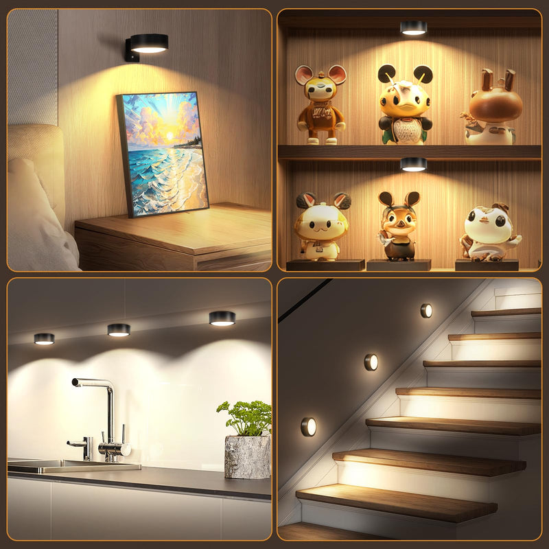 Cadrim Picture Light Wall Light 3 Pack Rechargeable with Remote 12 RGB Colors Dimmable Timer Magnetic Wireless Art Display Lighting for Painting Photo Frame Poster (Black, Renter Friendly) Black