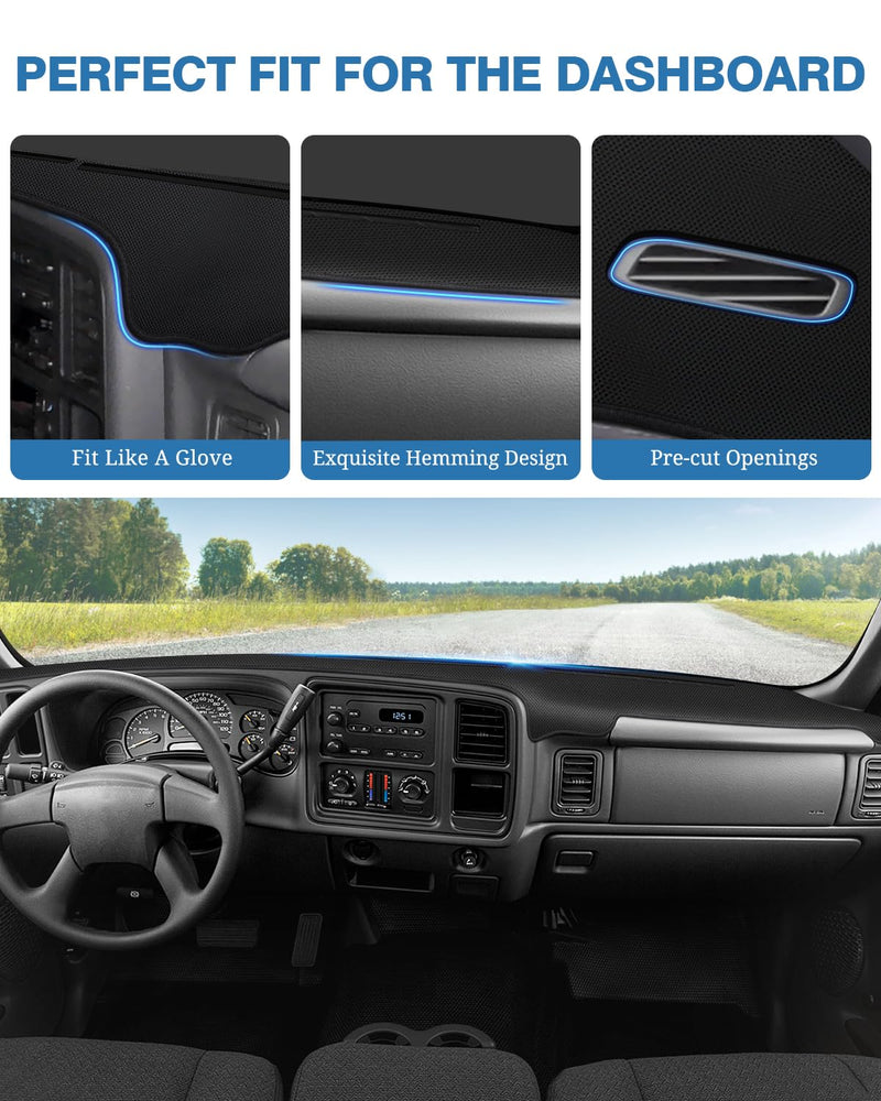 FIILINES Dash Cover for 1999-2006 GMC Sierra/Chevrolet Silverado, 2000-2006 GMC Yukon XL/Chevy Suburban Tahoe Avalanche, Dashboard Cover Mesh Dash Mat Black